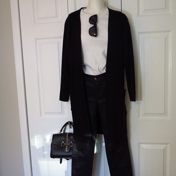 BLACK RIBBED  EDGE TO EDGE CARDIGAN - Picture 5 of 14
